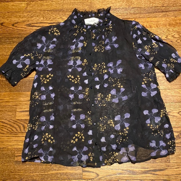 ba&sh black sheer and lace top with purple floral print - Picture 5 of 13